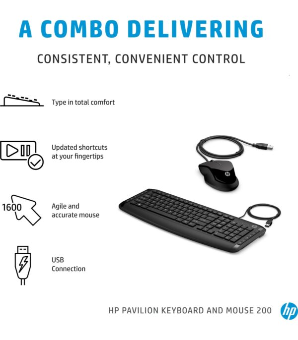 Clavier et souris filaires HP 200 pour HP Pavilion - 9DF28AA