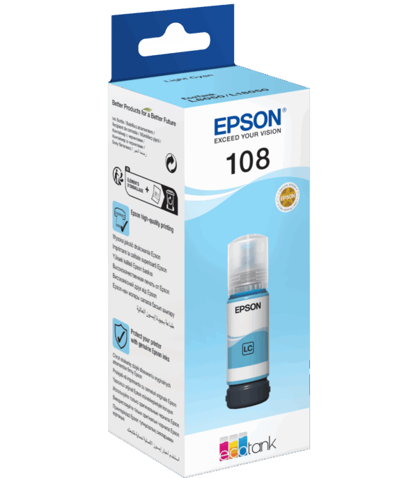 Epson 108 Cyan clair - Bouteille d'encre Epson EcoTank d'origine (C13T09C54A)