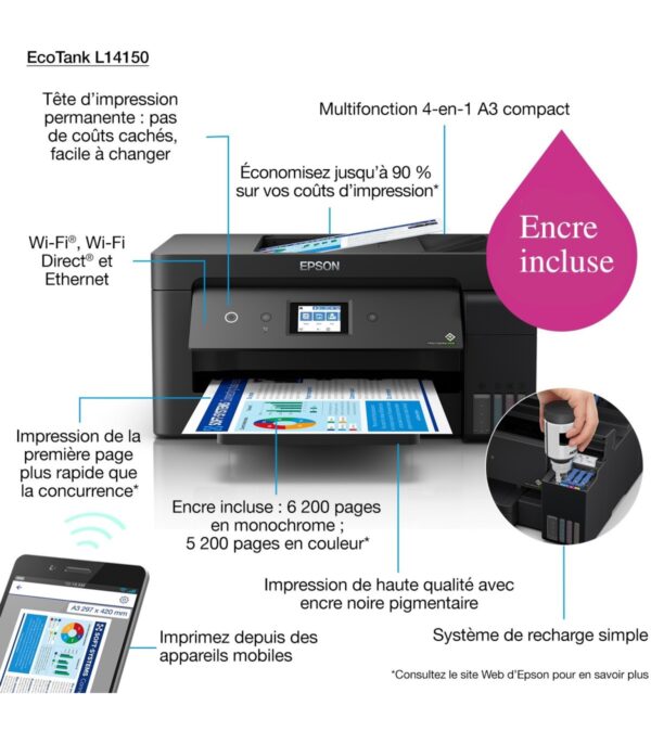 imprimante-a3-multifonction-a-reservoirs-rechargeables-epson-ecotank-l14150-c11ch96403-11 Epson EcoTank L14150 Imprimante A3+ multifonction rechargeable - (C11CH96403)