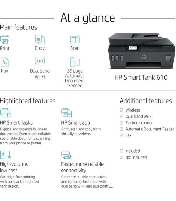 Imprimante Jet d'encre HP Smart Tank 615 4en1 Couleur WiFi - (Y0F71A)