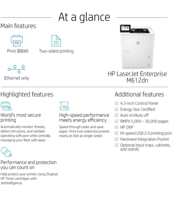 Imprimante HP LaserJet Enterprise M612dn Monochrome - 7PS86A