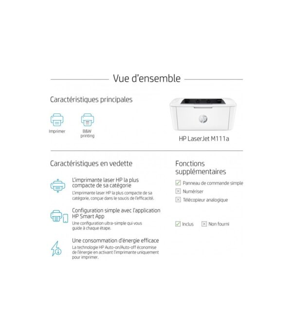 Imprimante Laser Monochrome HP LaserJet M111a - (7MD67A)